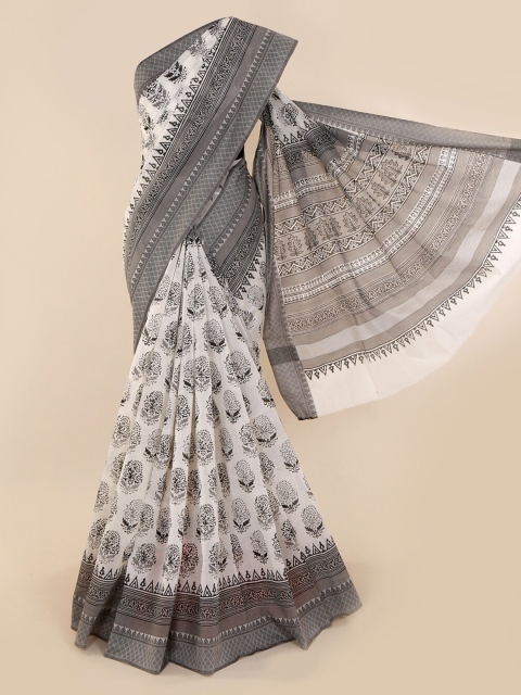 

Pothys Off-White & Grey Pure Cotton Printed Saree