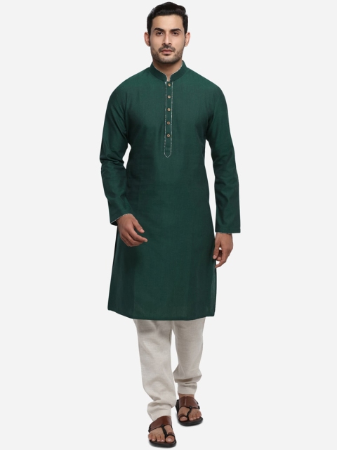 

azania Men Green Solid Straight Kurta