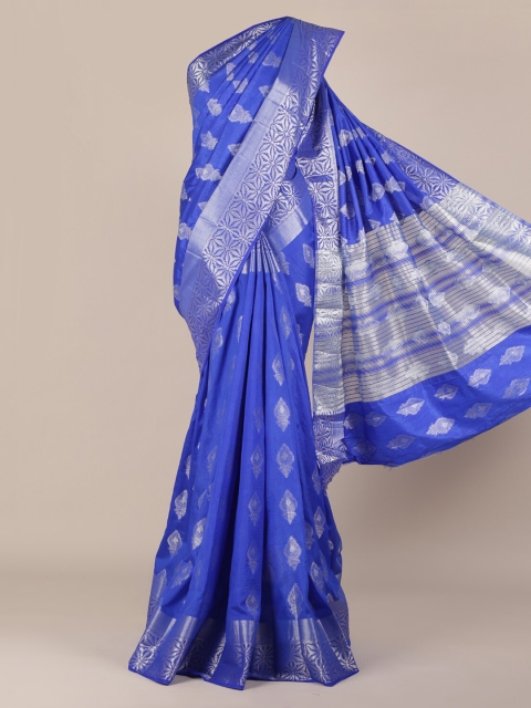 Pothys Blue & Silver-Toned Jute Silk Woven Design Saree