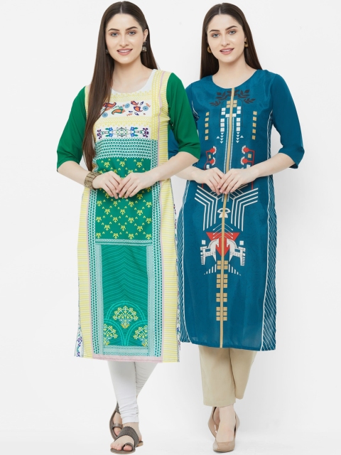 

7Threads Women Pack of 2 Printed Straight Kurta, Multi