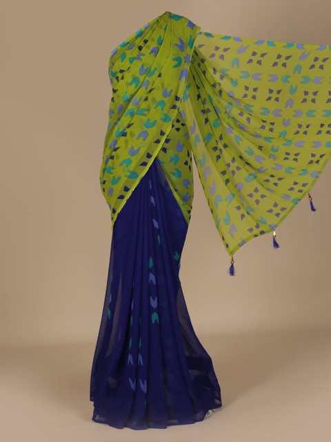 

Pothys Green & Blue Poly Chiffon Colourblocked Saree