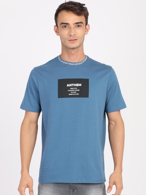 

ANTHEM Men Blue Printed Round Neck T-shirt