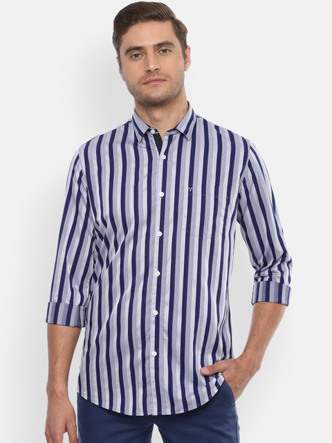 

Van Heusen Sport Men Blue & Grey Slim Fit Striped Cotton Casual Shirt