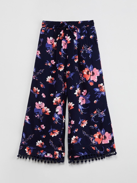 

max Girls Blue Regular Fit Printed Parallel Trousers