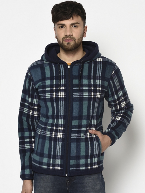 

Octave Men Blue & Green Checked Hooded Sweatshirt