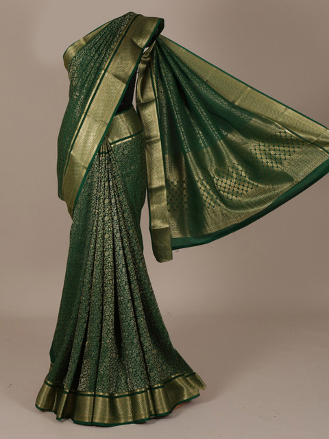 

Pothys Green & Gold-Toned Pure Silk Woven Design Saree