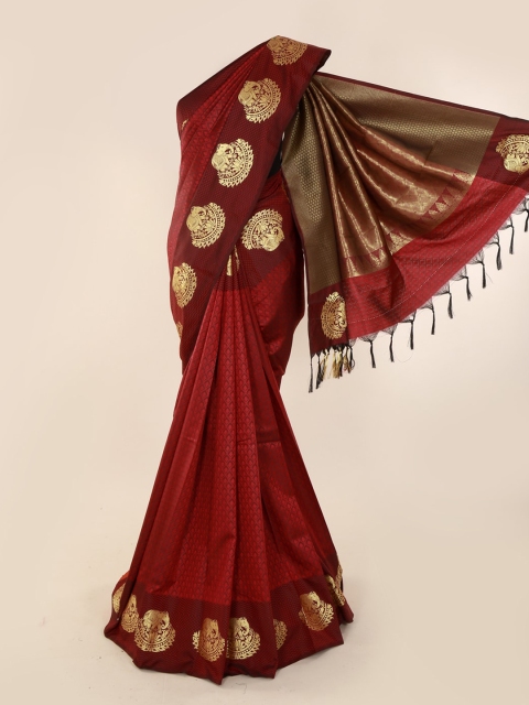 

Pothys Maroon Solid Art Silk Saree