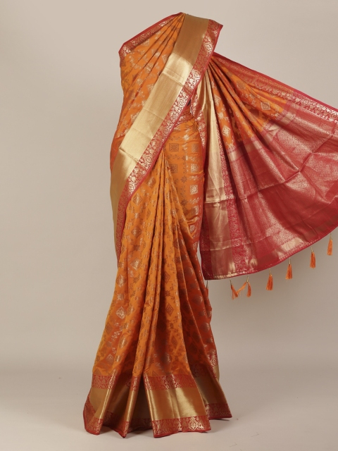 

Pothys Orange Woven Design Jute Silk Saree