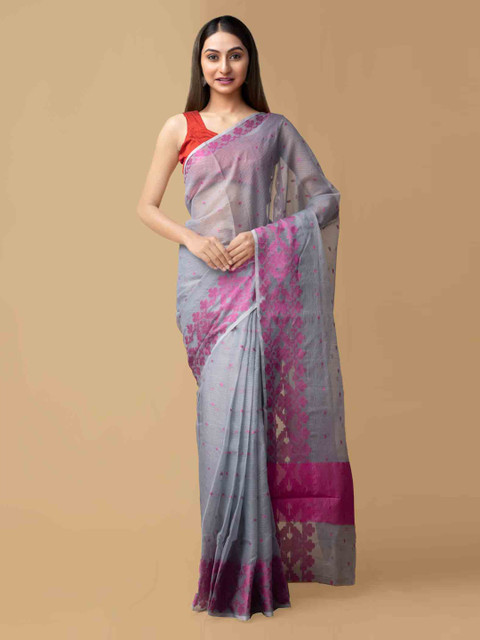 

Unnati Silks Grey & Pink Pure Cotton Printed Kota Saree
