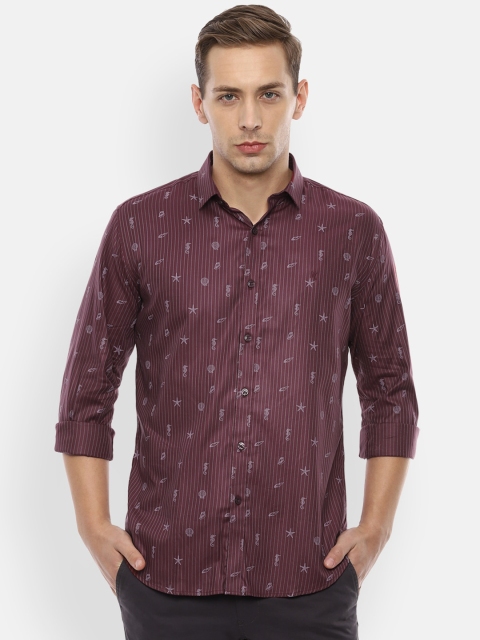 

V Dot Men Maroon Slim Fit Printed Casual Shirt