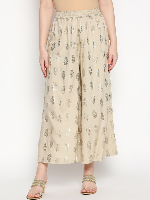

RANGMANCH BY PANTALOONS Women Gold-Coloured Printed Flared Palazzo