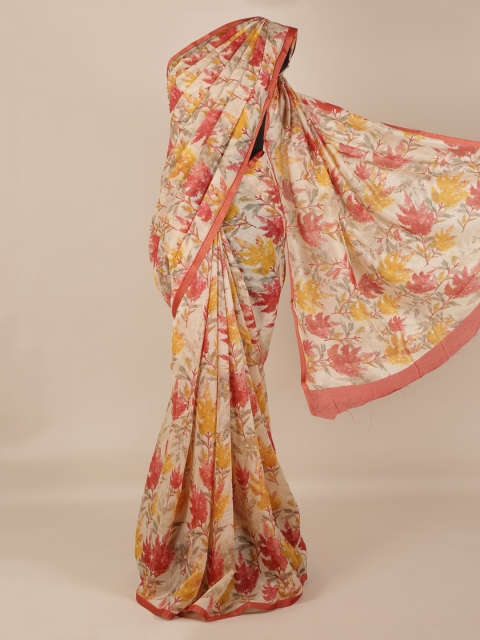 

Pothys Cream-Coloured Printed Linen Blend Saree