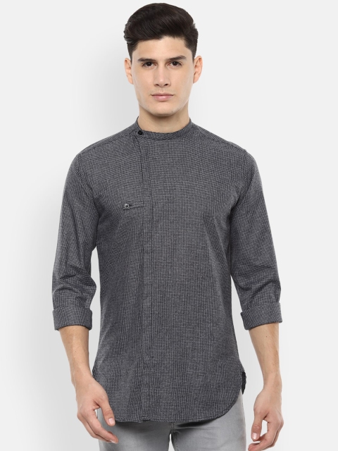 

V Dot Men Grey Slim Fit Self Design Cotton Casual Shirt