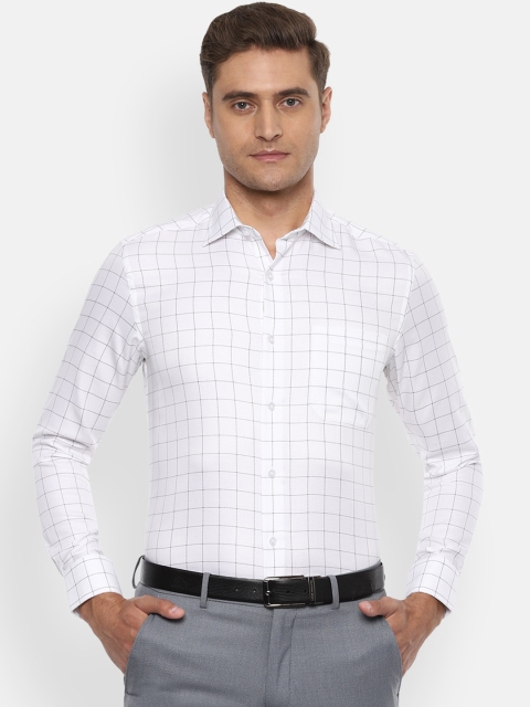 Louis Philippe Men White & Grey Regular Fit Checked Formal Shirt