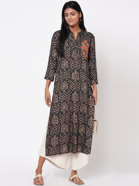 

FASHOR Women Grey Embroidered A-Line Kurta