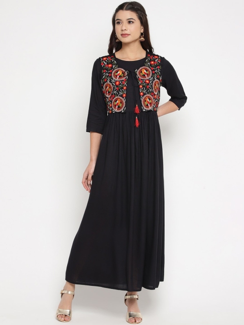 

Prakhya Women Black Solid Ethnic Maxi Dress with Jacket