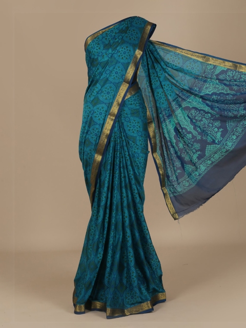 

Pothys Navy Blue Printed Poly Crepe Saree