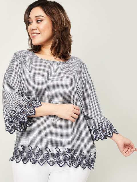 

nexus Women Off-White & Navy Blue Checked Top