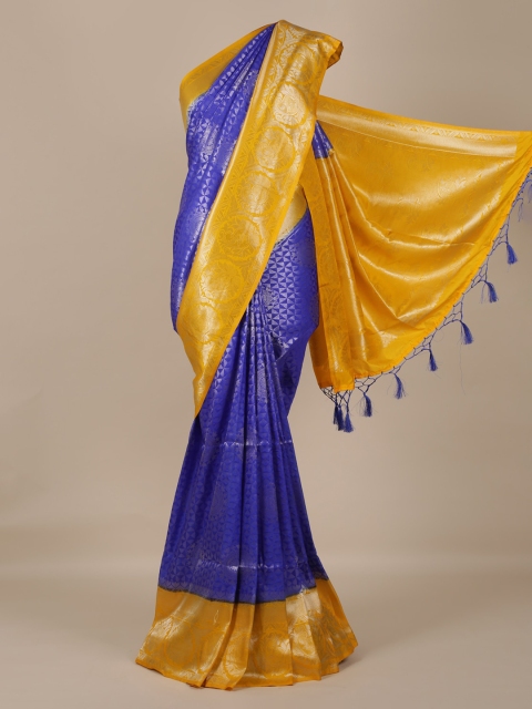 

Pothys Blue & Yellow Jute Silk Woven Design Saree