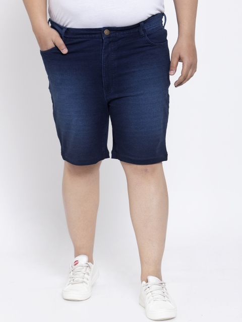 

plusS Men Blue Washed Regular Fit Denim Shorts