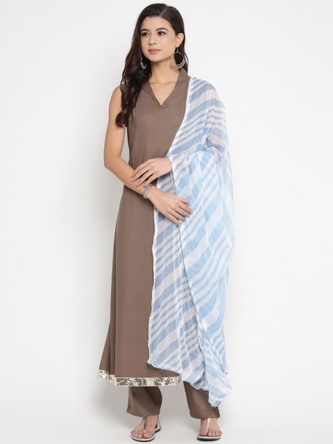 

Prakhya Women Brown Solid Kurta with Trousers & Dupatta
