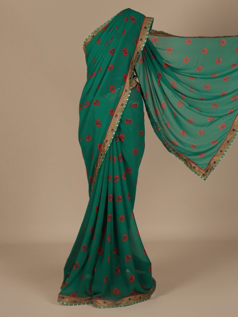 

Pothys Green & Red Poly Chiffon Printed Saree