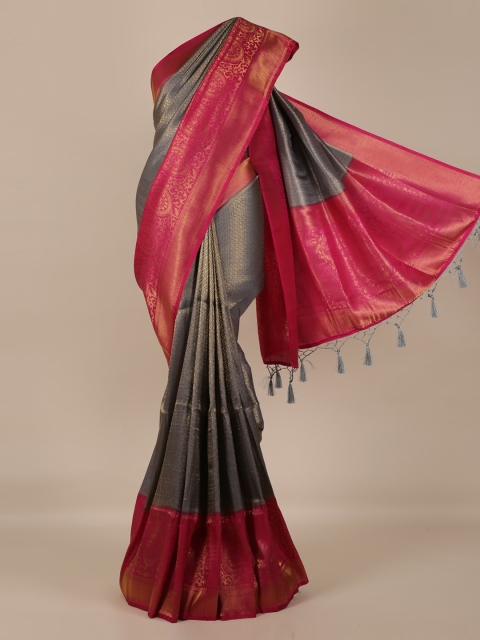 

Pothys Grey & Red Jute Silk Woven Design Saree