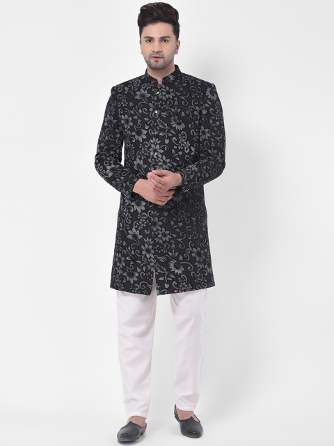 

LUXURAZI Men Black & White Embroidered Sherwani