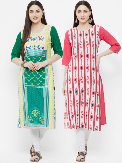 

7Threads Women Multicoloured Printed Straight Kurtas Pack Of 2, Multi