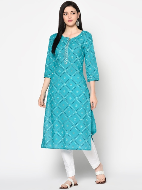 

GULMOHAR JAIPUR Women Turquoise Blue Printed A-Line Kurta