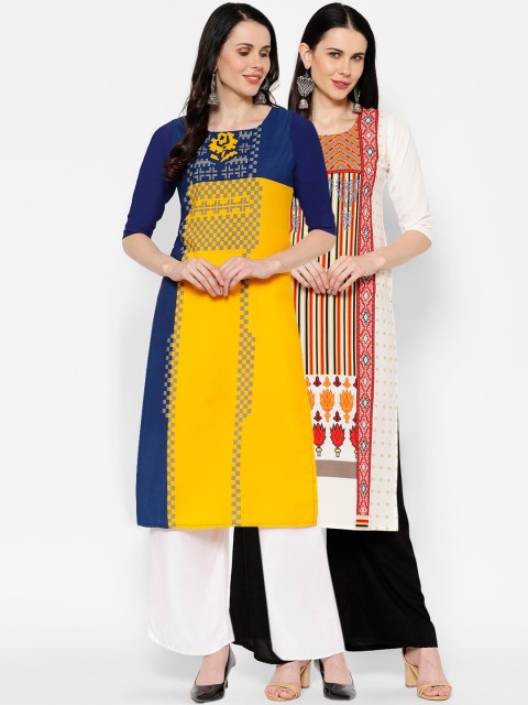 

7Threads Women Multicoloured Printed Straight Kurtas Pack Of 2, Multi