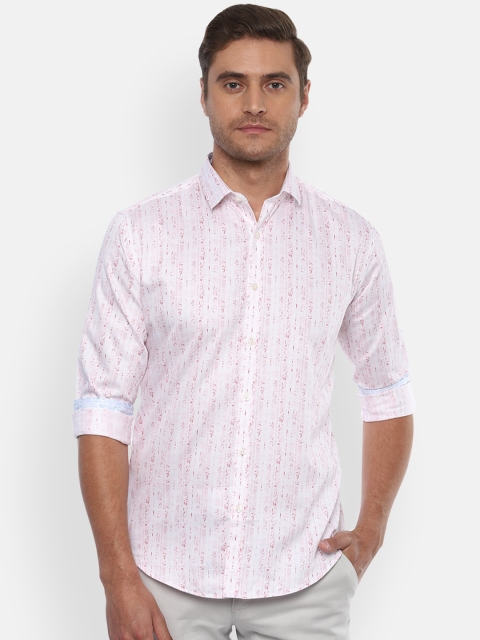 

V Dot Men White & Pink Slim Fit Printed Cotton Casual Shirt