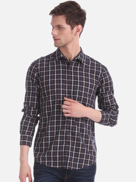 

AD By Arvind Men Navy Blue Slim Fit Checked Casual Shirt