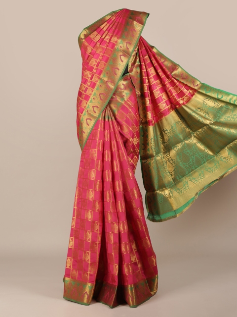 

Pothys Pink & Green Jute Silk Woven Design Saree