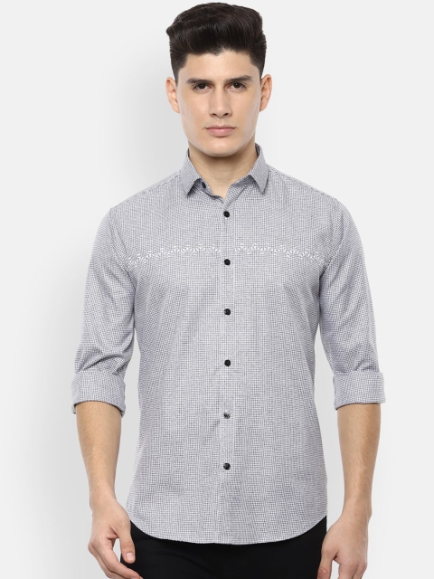

V Dot Men Grey Slim Fit Checked Casual Shirt