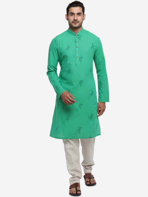 

azania Men Green Woven Design Straight Kurta