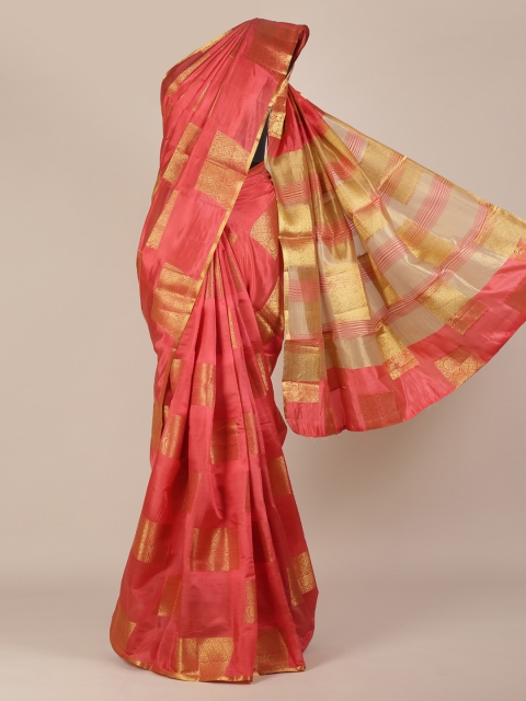 

Pothys Pink & Gold-Toned Jute Silk Woven Design Saree