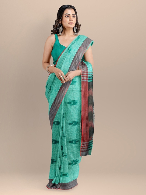 

BharatSthali Green & Brown Pure Cotton Woven Design Pochampally Saree