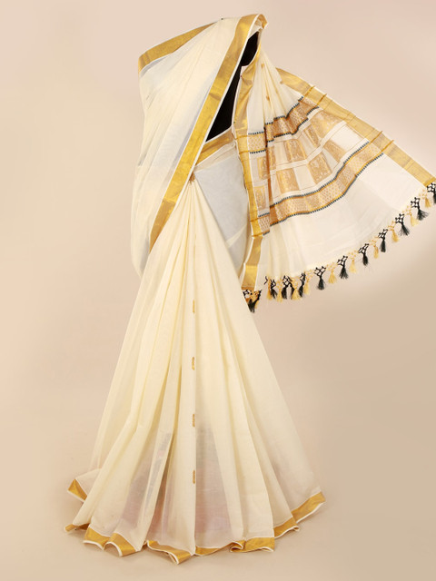

Pothys Cream-Coloured Solid Pure Cotton Saree