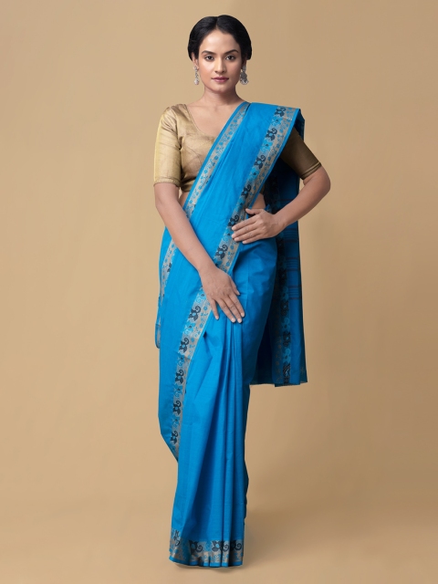 

Unnati Silks Blue Pure Cotton Solid Kanjeevaram Saree
