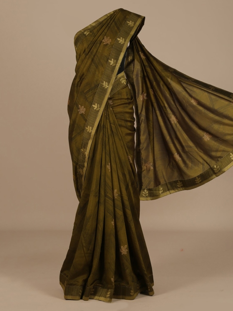 

Pothys Olive Green Printed Poly Chiffon Saree