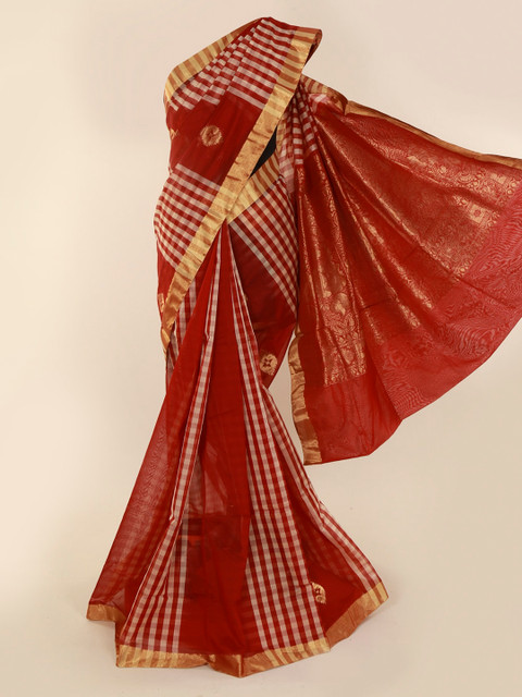 

Pothys Maroon Checked Silk Cotton Saree