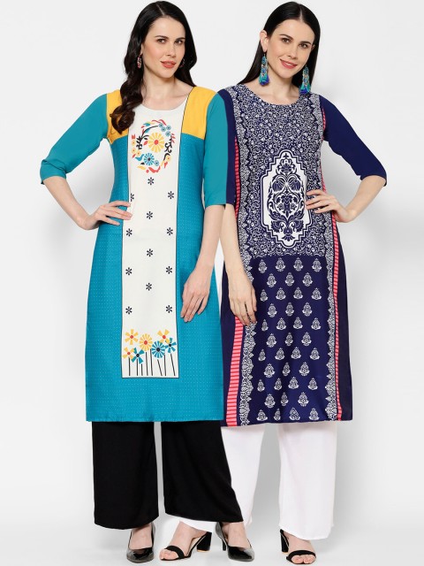 

7Threads Women Pack of 2 Multicoloured Printed Straight Kurtas, Multi