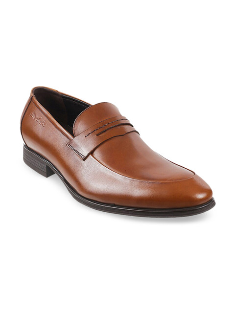 

DAVINCHI Men Tan Brown Solid Leather Formal Loafers