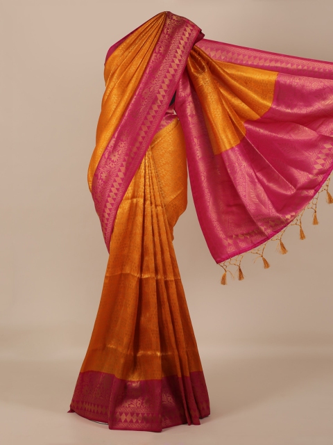 

Pothys Mustard & Pink Jute Silk Printed Saree