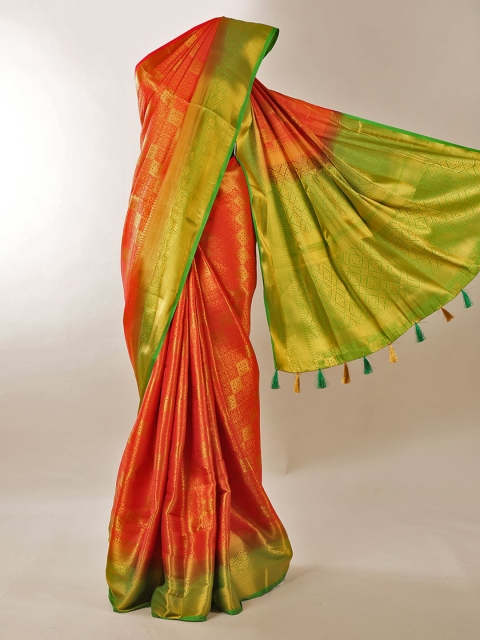 

Pothys Orange Woven Design Jute Silk Saree Contrast Zari Pallu With Joller