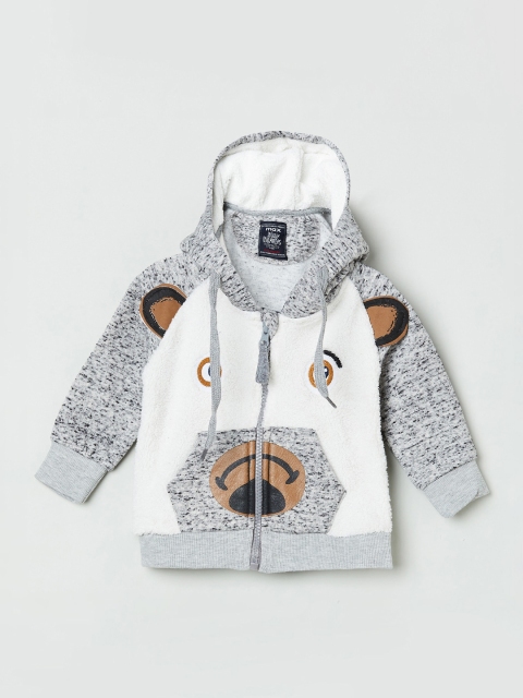 

max Boys Grey & Off-White Colourblocked Hooded Sweatshirt