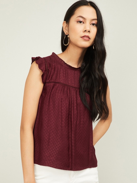 

Ginger by Lifestyle Women Burgundy Solid Top