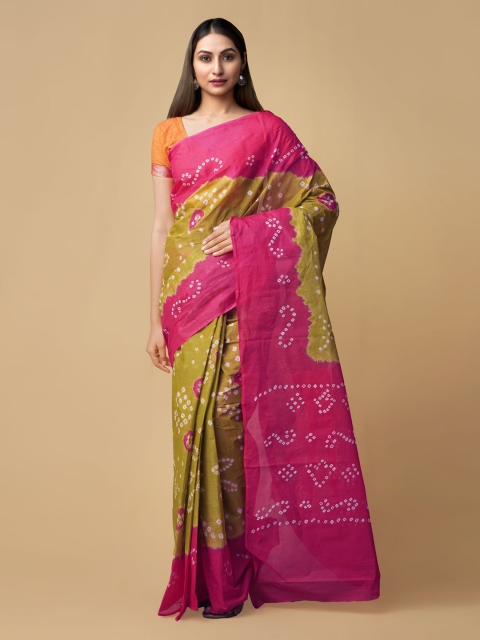 

Unnati Silks Green & Pink Pure Cotton Printed Bandhani Saree
