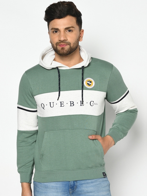 

Octave Men Olive Green & White Colourblocked Hooded Sweatshirt
